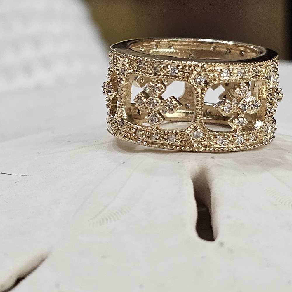 925 Gold Vermeil and Crystal Band Ring - Picture 7 of 16